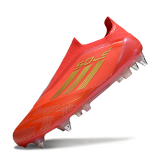 Botas de fútbol Adidas F50 Elite Laceless SG con punta de aluminio, color rojo y amarillo