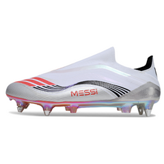Botas de fútbol Adidas F50 Elite Laceless SG con punta de aluminio, gris, rosa y amarillo