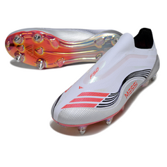 Botas de fútbol Adidas F50 Elite Laceless SG con punta de aluminio, gris, rosa y amarillo