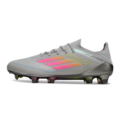 Botas de fútbol Adidas F50 Primeknit Elite FG gris, rosa y amarillo