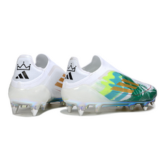 Botas de fútbol Adidas F50 Elite Laceless SG con punta de aluminio, gris, rosa y amarillo