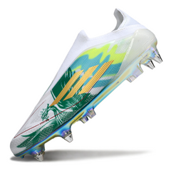 Botas de fútbol Adidas F50 Elite Laceless SG con punta de aluminio, gris, rosa y amarillo