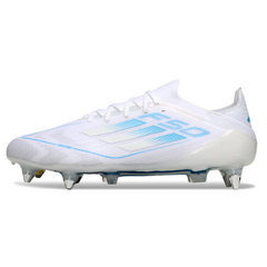 Botas de fútbol Adidas F50 Primeknit Elite SG con punta de aluminio en color blanco, gris y naranja