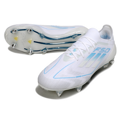 Botas de fútbol Adidas F50 Primeknit Elite SG con punta de aluminio en color blanco, gris y naranja
