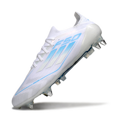 Botas de fútbol Adidas F50 Primeknit Elite SG con punta de aluminio en color blanco, gris y naranja