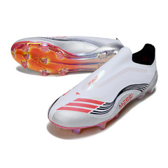 Botas de fútbol Adidas F50 Elite Laceless FG blancas y azules