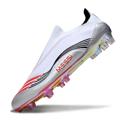 Botas de fútbol Adidas F50 Elite Laceless FG blancas y azules