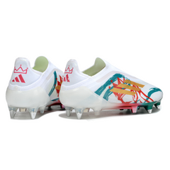 Chuteira Campo Adidas F50 Elite Sem Cadarço SG Trava Mista Branca, Verde e Vermelha