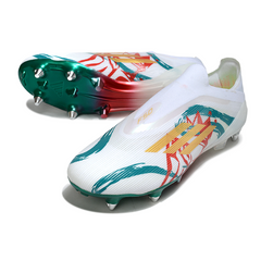Chuteira Campo Adidas F50 Elite Sem Cadarço SG Trava Mista Branca, Verde e Vermelha