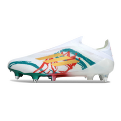 Chuteira Campo Adidas F50 Elite Sem Cadarço SG Trava Mista Branca, Verde e Vermelha
