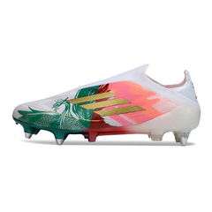Chuteira Campo Adidas F50 Elite Sem Cadarço SG Trava Mista Branca, Vermelha e Verde