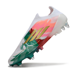 Chuteira Campo Adidas F50 Elite Sem Cadarço SG Trava Mista Branca, Vermelha e Verde