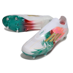 Chuteira Campo Adidas F50 Elite Sem Cadarço SG Trava Mista Branca, Vermelha e Verde