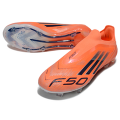 Botas de fútbol Adidas F50 Elite Laceless FG blancas y azules