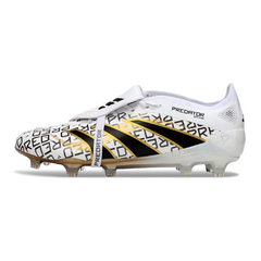 Chuteira Campo Adidas Predator 25 Elite Com Lingua FG Branca, Dourada e Preta