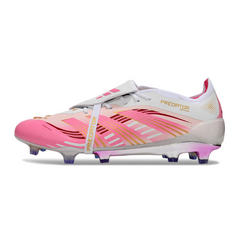 Chuteira Campo Adidas Predator 25 Elite Com Lingua FG Branca e Rosa