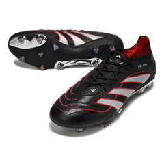 Chuteira Campo Adidas Predator 25 Elite FG Preta, Prata e Vermelho