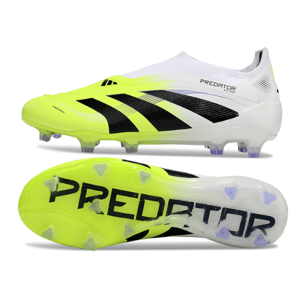 Chuteira Campo FG Adidas Predator 25 Elite Sem Cadarço Branca e Verde-Clara