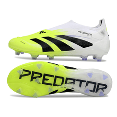Chuteira Campo FG Adidas Predator 25 Elite Sem Cadarço Branca e Verde-Clara