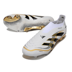 Chuteira Campo Adidas Predator 25 Elite Sem Cadarço FG Branca e Dourada