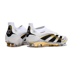Chuteira Campo Adidas Predator 25 Elite Sem Cadarço FG Branca e Dourada