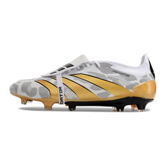 Chuteira Campo Adidas Predator 30 Elite Com Lingua FG Branca, Amarela e Cinza