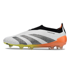 Chuteira Campo Adidas Predator 30 Elite Sem Cadarço FG Branca, Laranja e Cinza