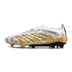 Chuteira Campo Adidas Predator 30 Elite Sem Cadarço FG Cinza e Dourada