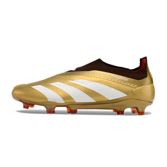 Chuteira Campo Adidas Predator 30 Elite Sem Cadarço FG Dourada e Vermelha