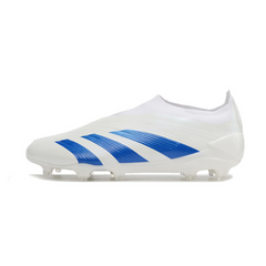 Chuteira Campo Adidas Predator 30 Elite Sem Cadarço FG Branca e Azul Kvaratskhelia Pack