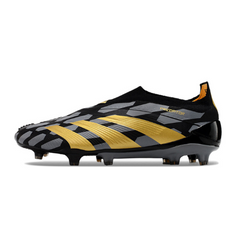 Chuteira Campo Adidas Predator 30 Elite Sem Cadarço FG Preta, Cinza e Dourada