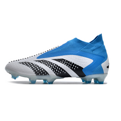 Chuteira Campo Adidas Predator Accuracy+ FG Branca, Azul e Preta