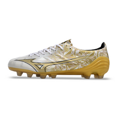 Chuteira Campo Mizuno Alpha FG Branca e Dourada - VENI Futebol