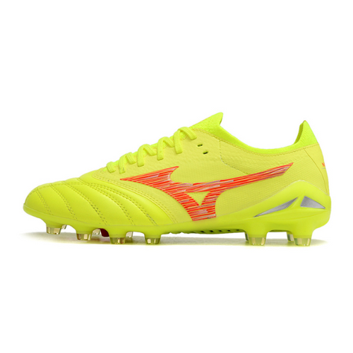 Chuteira Campo Mizuno Morelia Neo IV Elite FG Amarela e Vermelha - VENI Futebol