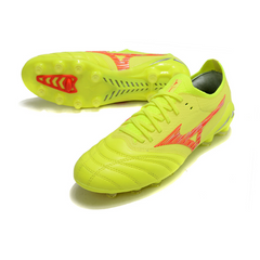 Chuteira Campo Mizuno Morelia Neo IV Elite FG Amarela e Vermelha - VENI Futebol