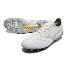 Chuteira Campo Mizuno Morelia Neo III Elite FG Branca, Cinza e Amarela - VENI Futebol