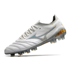 Chuteira Campo Mizuno Morelia Neo III Elite FG Branca, Cinza e Amarela - VENI Futebol