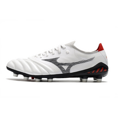 Chuteira Campo Mizuno Morelia Neo III Elite FG Branca, Preta e Vermelha