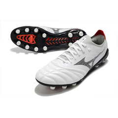 Chuteira Campo Mizuno Morelia Neo III Elite FG Branca, Preta e Vermelha - VENI Futebol