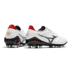 Chuteira Campo Mizuno Morelia Neo III Elite FG Branca, Preta e Vermelha - VENI Futebol