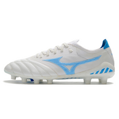 Chuteira Campo Mizuno Morelia Neo III Elite FG Branca e Azul