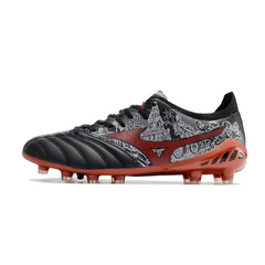 Chuteira Campo Mizuno Morelia Neo III Elite FG Preta, Cinza e Vermelha - VENI Futebol