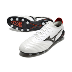 Botas de fútbol Mizuno Morelia Neo IV Elite FG en color blanco, negro y rojo