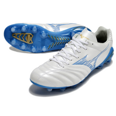 Botas de fútbol Mizuno Morelia Neo IV Pro FG blancas y azules