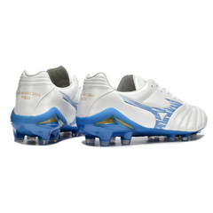 Botas de fútbol Mizuno Morelia Neo IV Pro FG blancas y azules