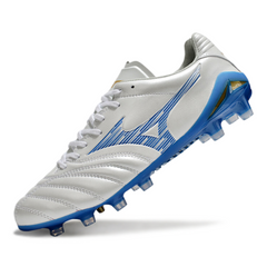 Botas de fútbol Mizuno Morelia Neo IV Pro FG blancas y azules