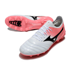 Botas de fútbol Mizuno Morelia Neo IV Elite FG en color blanco y salmón