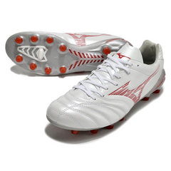 Botas de fútbol Mizuno Morelia Neo IV Pro FG blancas y rojas