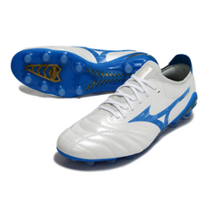 Botas de fútbol Mizuno Morelia Neo IV Elite FG blancas y azules