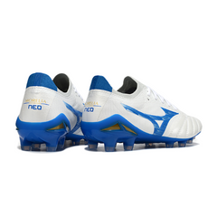 Botas de fútbol Mizuno Morelia Neo IV Elite FG blancas y azules